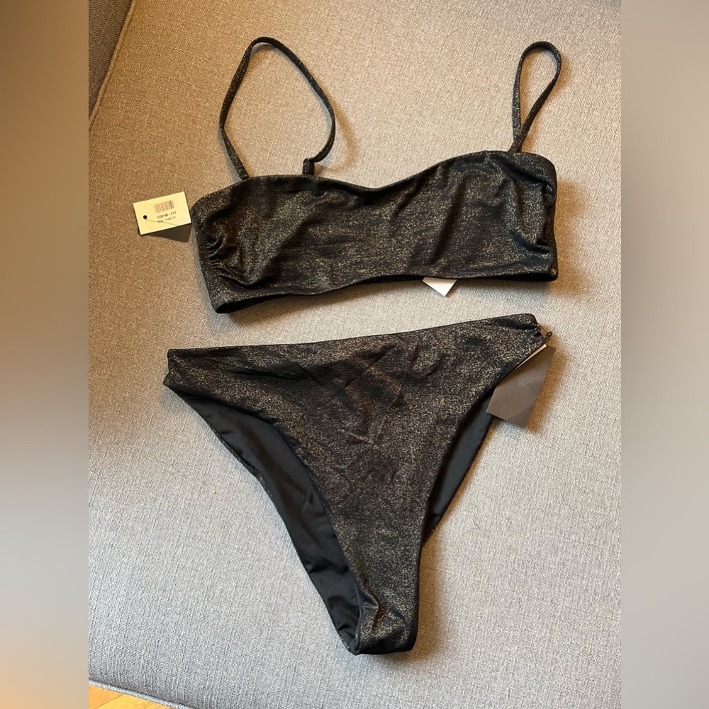 NWT SKIN. black metallics bikini set size Medium